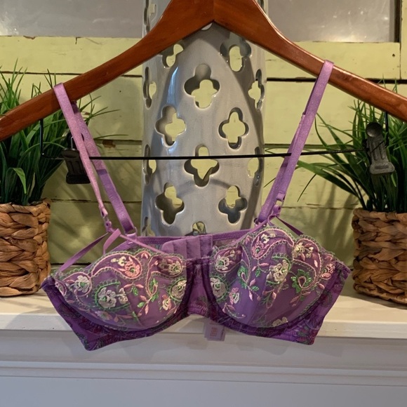 Savage X Fenty Rihanna Purple Bohemian Paisley Floral Semi Sheer Bra Size 34B - Picture 1 of 8